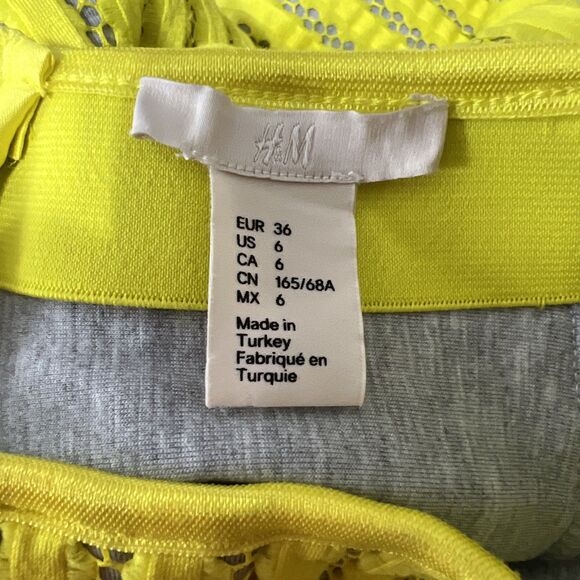 H&M Skirt Women 6 Yellow Grey Eyelet Midi A-Line Bright Casual Bottoms - Picture 3 of 12